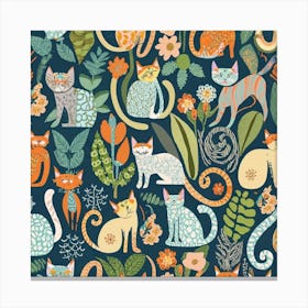 William Morris Inspired Cats Collection Art Print 2 Canvas Print