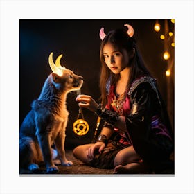 Dark Magic Glowing Beast Master Girl Canvas Print