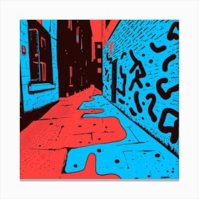 Blue And Red Alleyway Canvas Print