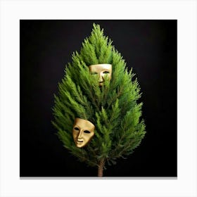 Firefly Masks, Floating, 3d, Tragedy, Comedy, Pine, Leaves, Nature, Theater, Art, Symbolism, Contras (9) Canvas Print