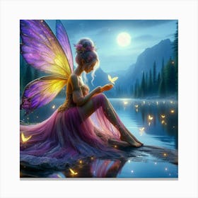 Fairy sitting by the lake under the moon Canvas Print