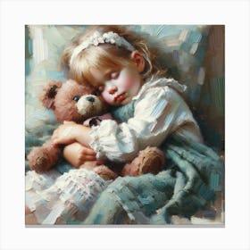 Little Girl Sleeping With A Teddy Bear Art Print Canvas Print