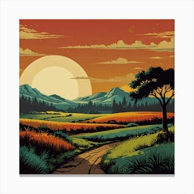 Default Retro Sun Landscape Art 1 Canvas Print