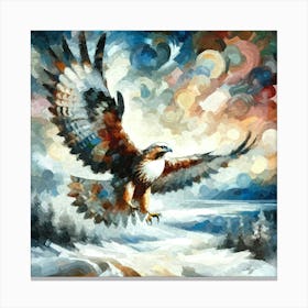 Oil Texture Abstract Hawk In Winter Sky Canvas Print