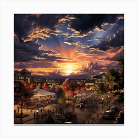 Sunset At The City Square Canvas Print