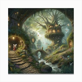 Strolling Into The Garden Of Amsterdam S Hidden Arboretum, Discovering Fairy Grottos Style Whimsical Fantasy Illustration (4) Canvas Print