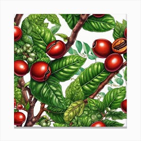 Seamless Pattern With Coffee Berries Canvas Print