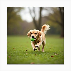 A Playful Golden Retriever Fetching A Ball 1 Canvas Print