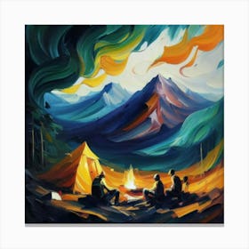 People camping in the middle of the mountains oil painting abstract painting art 21 Canvas Print