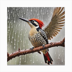 Woodpecker In The Rain Canvas Print