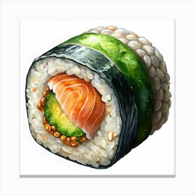 Watercolor Illustration Of A Sushi Roll Canvas Print