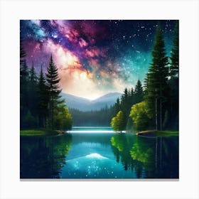 Night Sky Over A Lake 2 Canvas Print