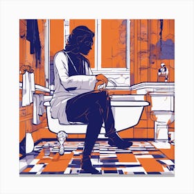 Drew Illustration Of Bath On Chair In Bright Colors, Vector Ilustracije, In The Style Of Dark Navy A (3) Canvas Print