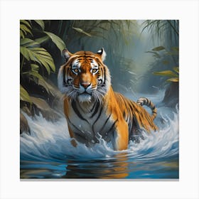 National Geographic Realistic Illustration Tigrer With Stunning Scene In Water (3) 1 Canvas Print