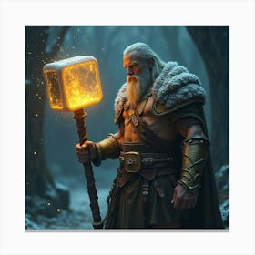 A Warrior With An Enchanted Hammer Glowing With Magic 1 Canvas Print