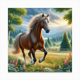 Horse Running In The Field Canvas Print