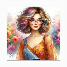 Colorful Girl With Glasses Canvas Print