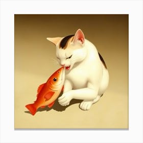 Cat Eating Fish Canvas Print