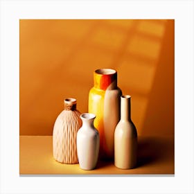 Vases On A Table,Close up arrangement of modern vases Canvas Print