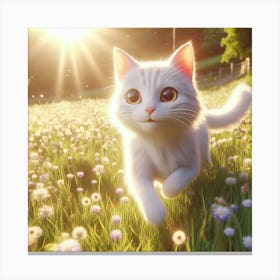 White Cat In A Field 1 Canvas Print