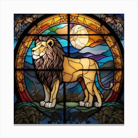 Lion stained glass rainbow colors Canvas Print
