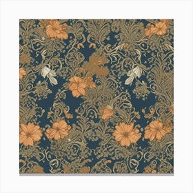 Floral Pattern In Blue And Orange Canvas Print