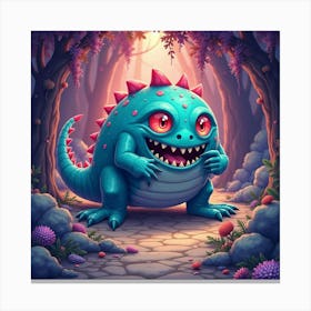 Monster Lurking In A Colorful, Watercolor Enchanted Cave 1 Canvas Print