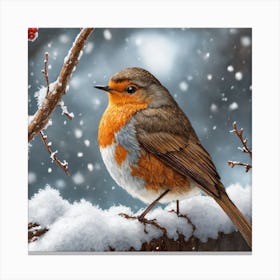 Robin In Snowy Tree Canvas Print