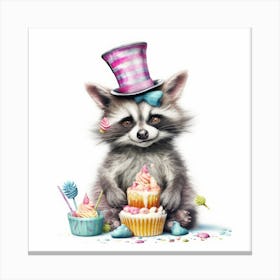 Raccoon With Cupcakes Canvas Print