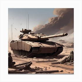 Apocalyptic Landscape With War Zone Destruction Merkava Tank Destroyed (2) Canvas Print