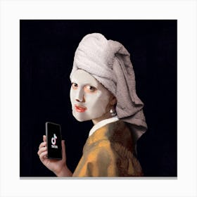 Girl With Tiktok Square Canvas Print