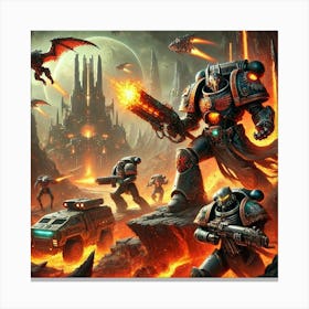 A Dynamic Sci Fi Battle Scene Where Kjarl Grimbloo Canvas Print