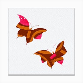 Pink Brown Strips Butterflies Canvas Print