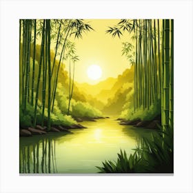 A Stream In A Bamboo Forest At Sun Rise Square Composition 107 Canvas Print