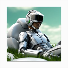 Robot Laying In The Grass 4 Canvas Print