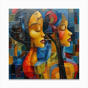 Two Women Playing The Violin Canvas Print