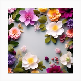 Paper Flowers On A Gray Background Canvas Print