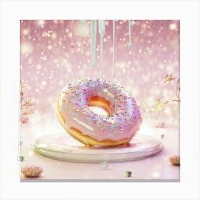 Whimsical 3d Illustration Glazed Porcelain Donut Floating Shimmering Gold Sprinkles Pastel Hues Canvas Print