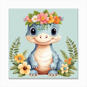 Floral Baby Dragon Nursery Illustration (15) Canvas Print