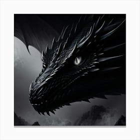 Monochrome Digital Painting Capturing The Piercing Eye Of A Black Dragon Scales Reflecting Faint Li 1 Canvas Print