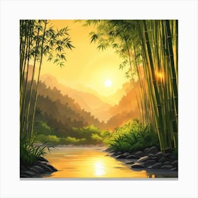 A Stream In A Bamboo Forest At Sun Rise Square Composition 155 Canvas Print
