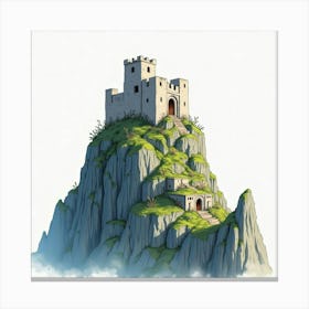 Watercolor Of A Ruined Fortress Atop A Jagged Mountain Peak 1 Canvas Print