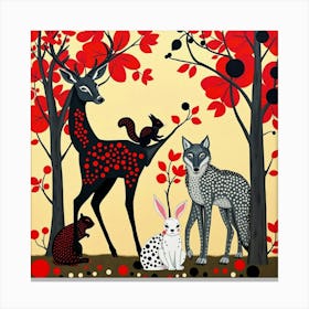 Deer And Fox In The Forest Canvas Print