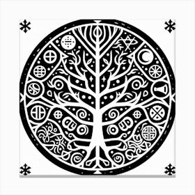 Linocut, tree of life, viking symbols 1 Canvas Print