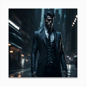 Man in Suit In Rainy City  Canvas Print