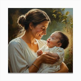 Default The Painting Portrays A Tender Moment Between A Newbor 2 Canvas Print