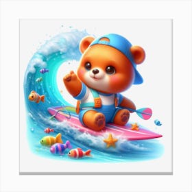 Teddy Bear Surfing Canvas Print