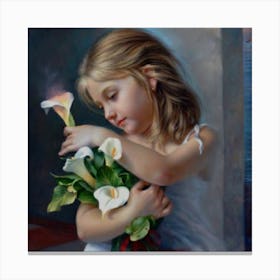 Little Girl With Flowers Canvas Print