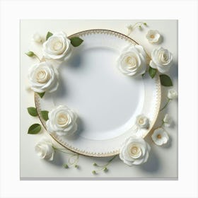 White Roses On A Plate Canvas Print