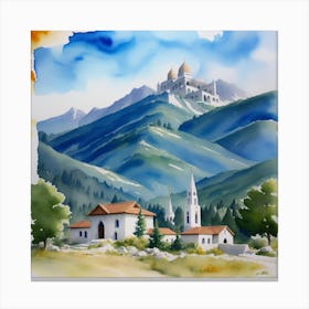 Watercolor Of A Church Canvas Print